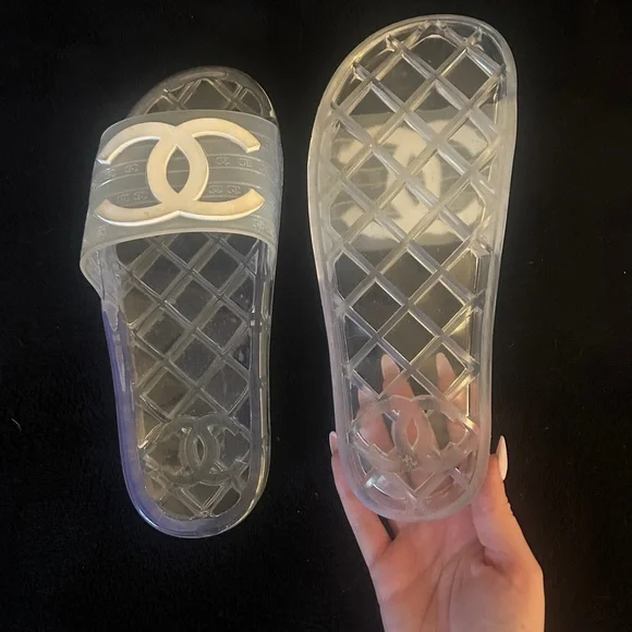 CHANEL Transparent Slides with White Logo - Picture 2 of 4